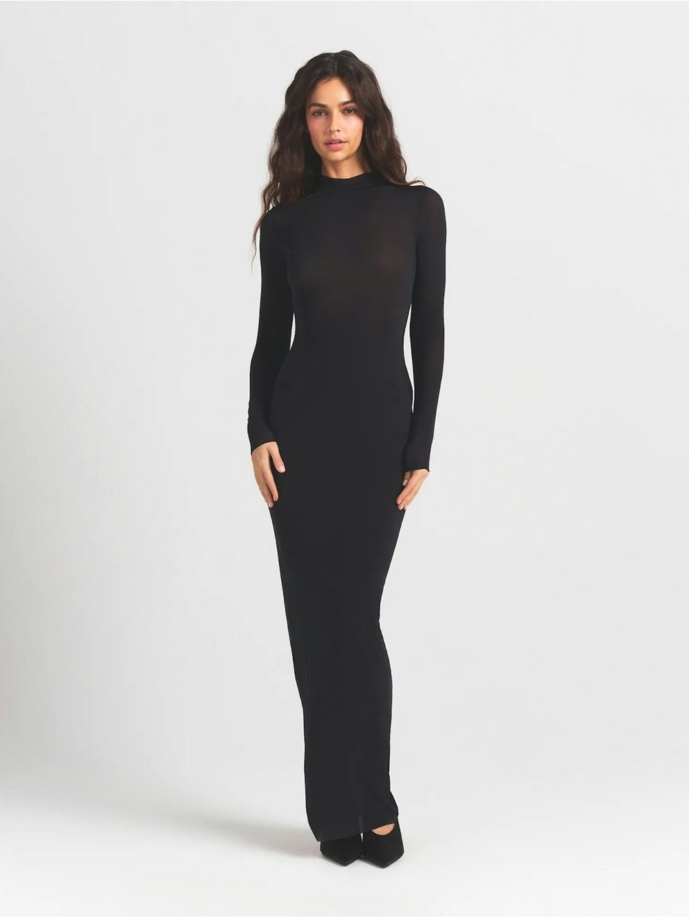 Skims milky sheer maxi mock neck long sleeve turtleneck dress xs